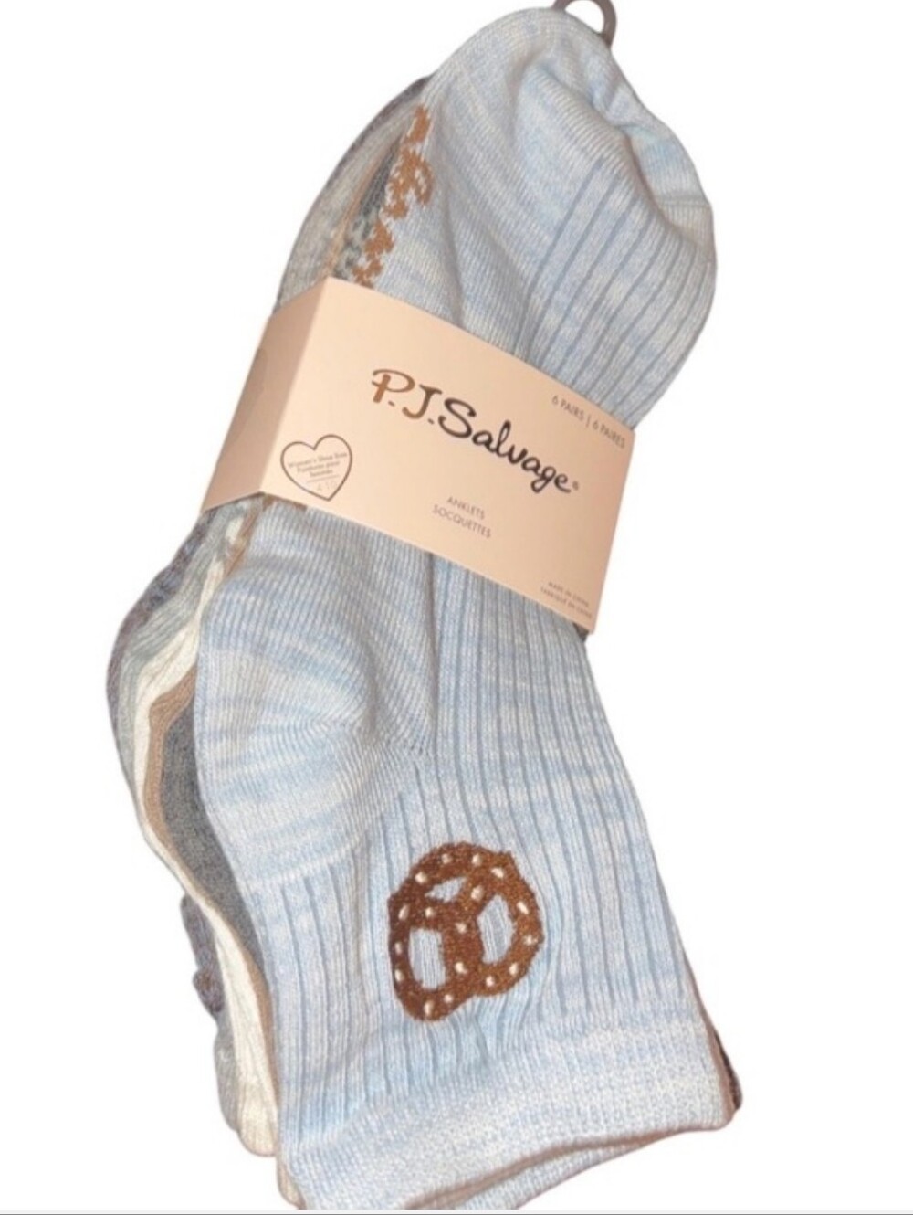P.J. Salvage Women's Light Blue Pretzel Crew Socks (6 Pairs), NWT